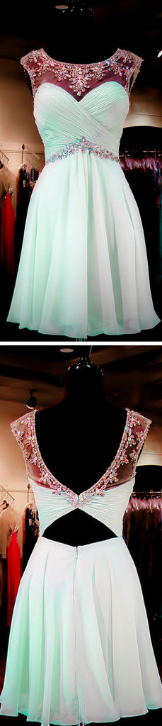 Mint Green Beaded Backless Sweet 16 Homecoming Dresses, BG514860