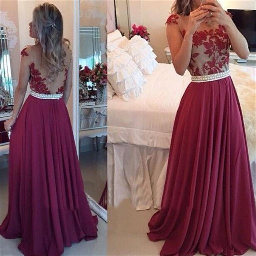 Chiffon Sexy Beaded Unique Floor Length Prom Dresses, BG51163 - Bubble Gown