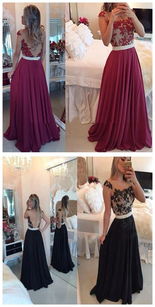 Chiffon Sexy Beaded Unique Floor Length Prom Dresses, BG51163 - Bubble Gown