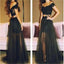 2 Pieces Black Lace Off Shoulder Long Evening Prom Dresses, BG51146