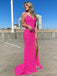 V-neck Spaghetti Straps Hot Pink Sequins Mermaid Long Evening Prom Dresses, Custom Prom Dresses, BGS0058