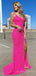 V-neck Spaghetti Straps Hot Pink Sequins Mermaid Long Evening Prom Dresses, Custom Prom Dresses, BGS0058