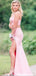 Two Pieces Pink Satin Side Slit Long Evening Prom Dresses, Custom Mermaid Prom Dress, BGS0066