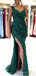 Mermaid Dark Green Sequins Long Evening Prom Dresses, Custom Side Slit Prom Dress, BGS0079