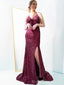 Spaghetti Straps Mermaid Burgundy Sequins Long Evening Prom Dresses, Custom Side Slit Prom Dress, BGS0080