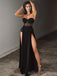 Sexy High Slit Black Strapless Long Evening Prom Dresses, Custom Prom Dress, BGS0081