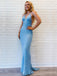 Mermaid Blue Sequins Spaghetti Straps Long Evening Prom Dresses, Custom V-neck Prom Dress, BGS0086