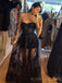 Black Tulle Appliques Strapless Long Evening Prom Dresses, Custom A-line Prom Dress, BGS0087