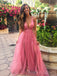 Deep V-neck Tulle A-line Long Evening Prom Dresses, Custom Prom Dress, BGS0090