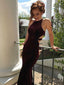 Mermaid Burgundy Velvet Halter Long Evening Prom Dresses, Custom Prom Dress, BGS0099