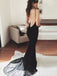 Mermaid Spaghetti Straps Black Long Evening Prom Dresses, Custom Prom Dress, BGS0113