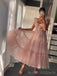 A-line Pink Tulle Long Evening Prom Dresses, Custom Spaghetti Straps Prom Dress, BGS0142