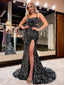 Mermaid Black Sequins Spaghetti Straps Long Evening Prom Dresses, Custom High Slit Prom Dress, BGS0145