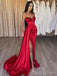 Mermaid Red Satin Beaded Strapless Long Evening Prom Dresses, Custom Prom Dress, BGS0161