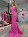 One Shoulder Hot Pink Sequins Mermaid Long Evening Prom Dresses, Custom Prom Dress, BGS0162