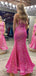 One Shoulder Hot Pink Sequins Mermaid Long Evening Prom Dresses, Custom Prom Dress, BGS0162