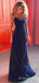 Navy Blue Satin Spaghetti Straps Long Evening Prom Dresses, Custom Prom Dress, BGS0163