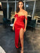 Off Shoulder Red Satin Mermaid Long Evening Prom Dresses, Custom Side Slit Prom Dress, BGS0168