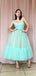 A-line Mint Green Tulle Strapless Long Evening Prom Dresses, Custom Prom Dress, BGS0169