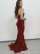 Mermaid Red Sequins Strapless Long Evening Prom Dresses, Custom Prom Dress, BGS0171