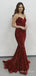 Mermaid Red Sequins Strapless Long Evening Prom Dresses, Custom Prom Dress, BGS0171