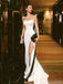 Simple Ivory Satin Strapless Bateau Long Mermaid Evening Prom Dresses, Custom High Slit Prom Dress, BGS0190