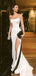 Simple Ivory Satin Strapless Bateau Long Mermaid Evening Prom Dresses, Custom High Slit Prom Dress, BGS0190