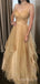 Spaghetti Straps A-line Tulle Long Evening Prom Dresses, Custom V-neck Prom Dress, BGS0193