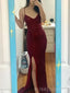 Simple Burgundy Sequins Spaghetti Straps Mermaid Long Evening Prom Dresses, Custom Prom Dress, BGS0205