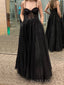 Sparkly A-line Black Spaghetti Straps Long Evening Prom Dresses, Custom Sweetheart Prom Dress, BGS0211