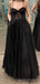 Sparkly A-line Black Spaghetti Straps Long Evening Prom Dresses, Custom Sweetheart Prom Dress, BGS0211