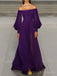 A-lin Off Shoulder Chiffon Long Sleeves Long Evening Prom Dresses, Custom Prom Dress, BGS0213
