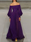 A-lin Off Shoulder Chiffon Long Sleeves Long Evening Prom Dresses, Custom Prom Dress, BGS0213
