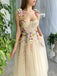 A-line Tulle Flowers Aplliques Long Evening Prom Dresses, Custom Prom Dress, BGS0217