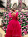 Hot Pink Tulle A-line Straps Long Evening Prom Dresses, Custom Prom Dress, BGS0218