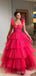 Hot Pink Tulle A-line Straps Long Evening Prom Dresses, Custom Prom Dress, BGS0218