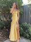 Simple Gold Satin Mermaid Sweet Heart Long Evening Prom Dresses, Custom Side Slit Prom Dress, BGS0219