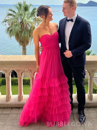 Sweet Heart A-lin Hot Pink Straps Long Evening Prom Dresses, Custom Prom Dress, BGS0220