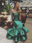 Unique Green Satin Mermaid Spaghetti Straps Long Evening Prom Dresses, Custom Prom Dress, BGS0221