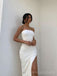 Sheath White Mermaid Side Slit Long Evening Prom Dresses, Custom Strapless Prom Dress, BGS0224