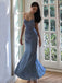 Dusty Blue Satin Mermaid Spaghetti Straps Long Evening Prom Dresses, Custom Prom Dresses, BGS0232