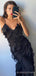 Unique Black Chiffon Long Evening Prom Dresses, Custom Spaghetti Straps Prom Dresses, BGS0233