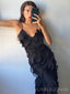 Unique Black Chiffon Long Evening Prom Dresses, Custom Spaghetti Straps Prom Dresses, BGS0233