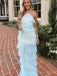 Sexy Tulle Halter Long Evening Prom Dresses, Custom Side Slit Prom Dresses, BGS0236