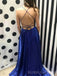 Popular Royal Blue Satin A-line Long Evening Prom Dresses, Custom High Slit Prom Dresses, BGS0237