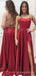 Simple Red Satin A-line Long Evening Prom Dresses, Custom Backless Prom Dresses, BGS0239