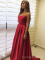 Sweet Heart Red Satin A-line Long Evening Prom Dresses, Custom Strapless Prom Dresses, BGS0241