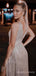 Deep V-neck Champagne Sequins Long Evening Prom Dresses, Custom Prom Dress, BGS0128