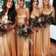 A-line Spaghetti Strap Gold Chiffon Long Bridesmaid Dresses, BN1012