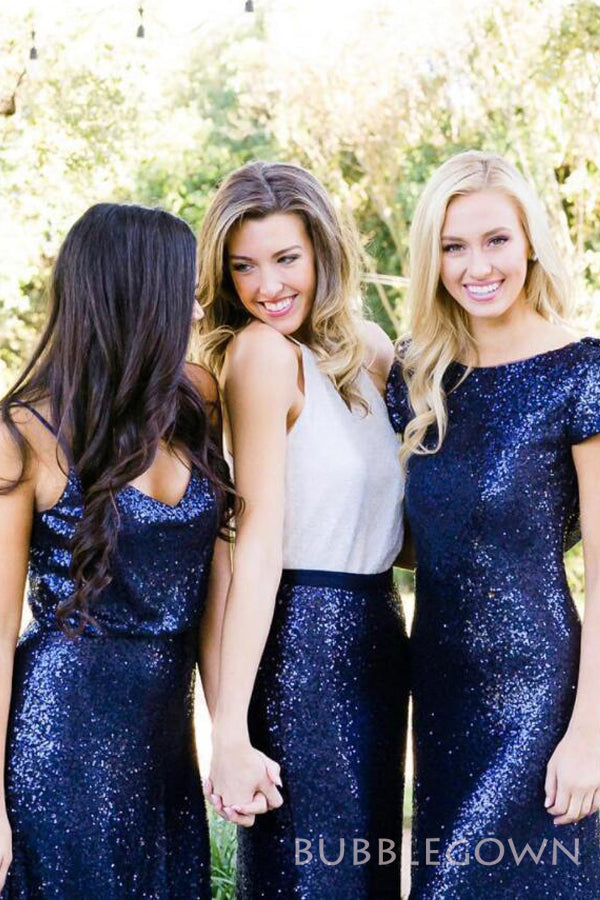 Column/Sheath Royal Blue Sequin Long Bridesmaid Dresses , BN1051